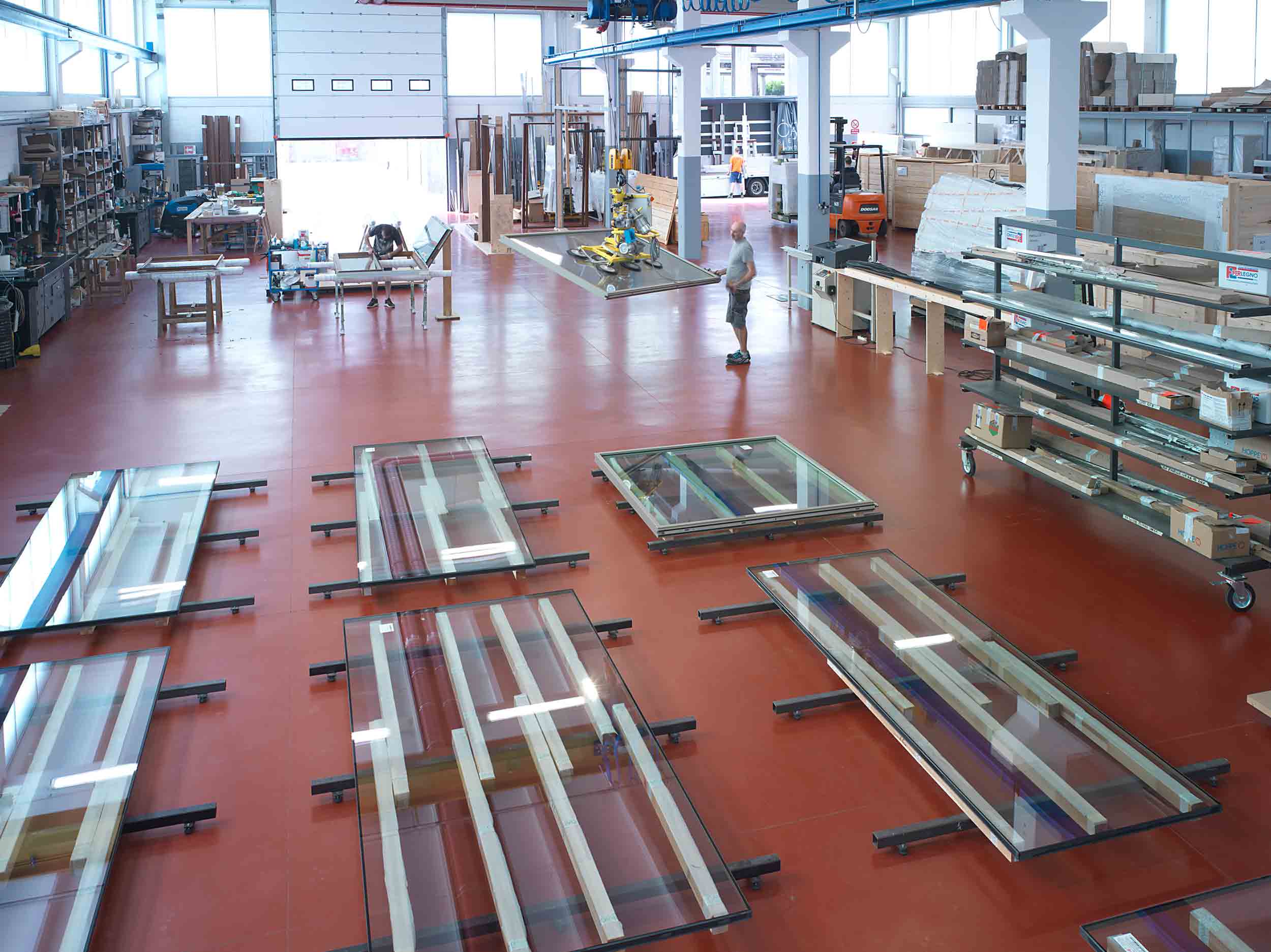 General view of the warehouse with the various stages of product assembly