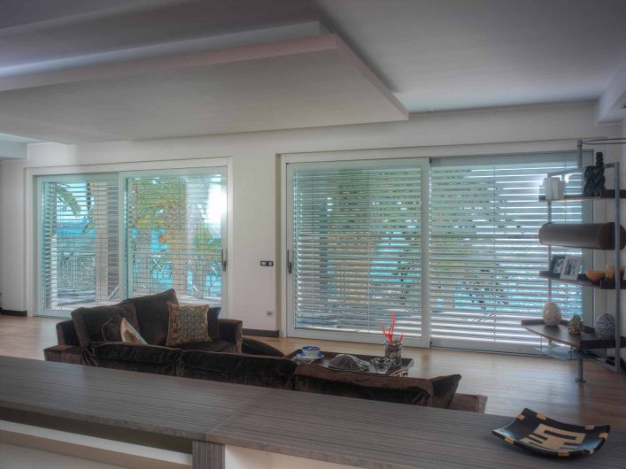 View of the living area with lowered brise soleil