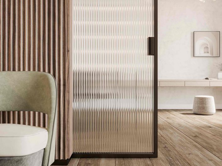 Wooden sliding door Carminati with ribbed glass