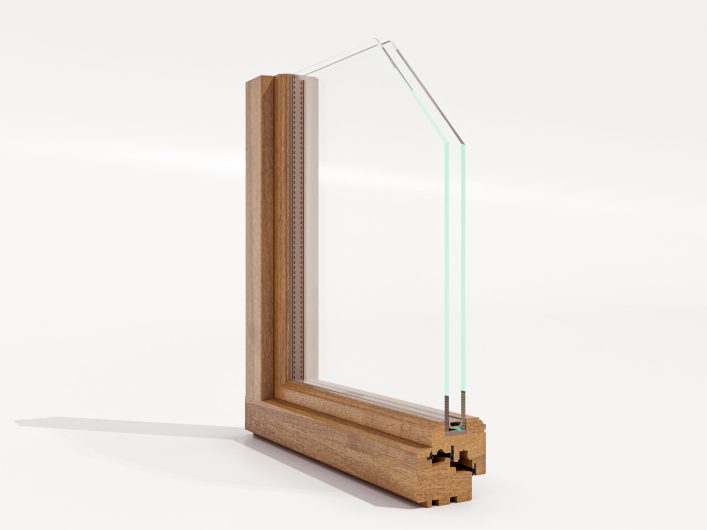 Klima 80 Slim corner unit with classic glazing bead, external view